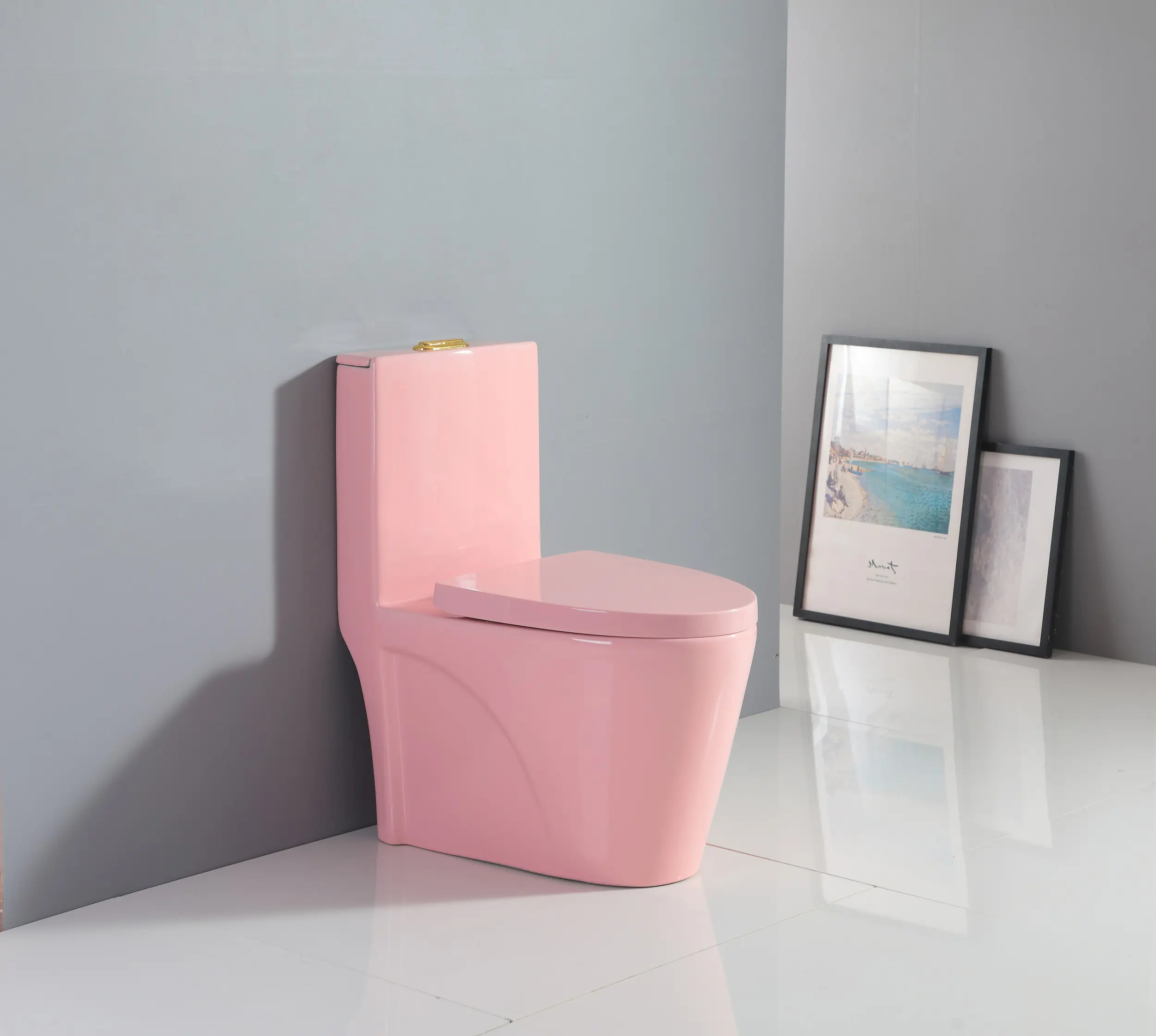 2022 New design ceramic toilet pink color toilet brown bathroom vanity double trap siphonic toilet