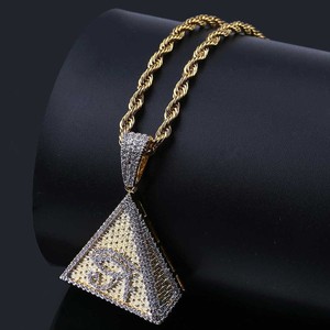 Collar con Colgante de Pirámide Egipcia con Circonitas, Collar con Colgante de Ojo de Horus Brillante Estilo Iluminado, Cadena Cubana con Colgante Dorado - Product Image 4