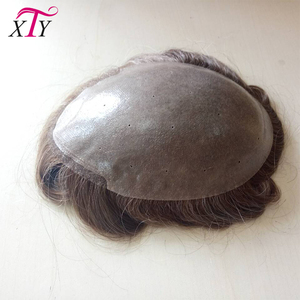 In Magazzino 100% Toupee Degli Uomini dei capelli Umani Reali, Base di Pelle Marrone scuro Ricci Parrucchino Per Gli Uomini - Product Image 5