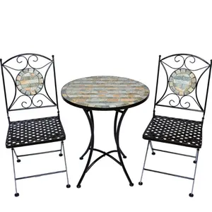 Metal Mosaic 2 Seater Bistro Set Patio Garden Outdoor Furniture Round Table Balcony Porch Outdoor Mosaic Bistro Set