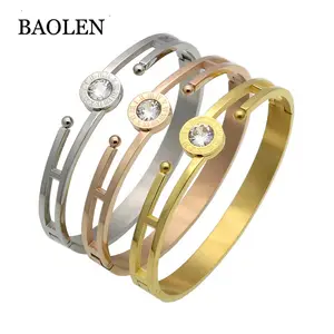 Women Wedding Bracelet Engraved Roman Numeral Brand Bracelets & Bangles Gold Color Bangle CZ Crystal Jewelry For Valentines Gift