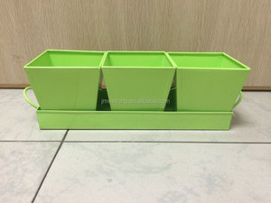 Bộ <span class=keywords><strong>3</strong></span> Chậu Trồng Hoa Mini Bằng Kim Loại Mạ Kẽm, Có Khay Và Tay Cầm - Product Image 3