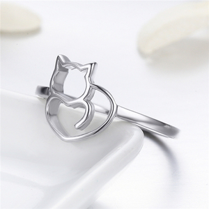 Anello G34 in Argento Sterling 925 con Gattino Dispettoso e Cuore, Gioiello da Donna - Product Image 3