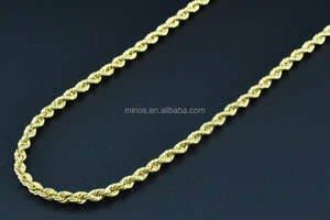 10kイエローゴールドメンズレディース7mmホローロープダイヤモンドカットチェーンネックレス - Product Image 5