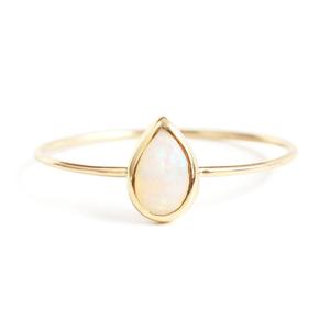 <strong>Gold</strong> Plated 925 Sterling Silver CZ Minimalist Jewelry Pear Cut <strong>Opal</strong> Dainty Tiny <strong>Ring</strong> - Product Image 1