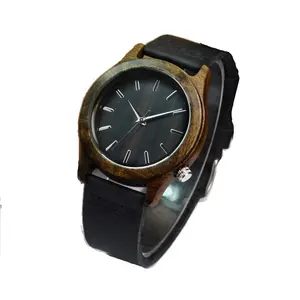 Bulk Wholesaler Shenzhen Mans Wooden Watches Brand Leather Straps Men's Quartz Wrist Watch