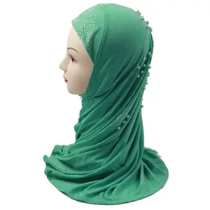 Latest Design Promotional High Quality Cheap Custom Woman Fashion Cap Jersey Stone With Pearl Flower Muslim Cap Hijab