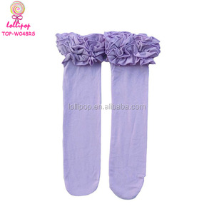 Katı zeytin üçlü fırfır diz yüksek bebek çorap bacak isıtıcıları örme pamuk okul kız çocuk fırfır buzlanma Boot çorap - Product Image 5