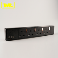 WK 13A Soket Daya Ekstensi 4 Arah dengan 2 Pengisi Daya USB Perlindungan Lonjakan Daya Terpisah dengan Neon