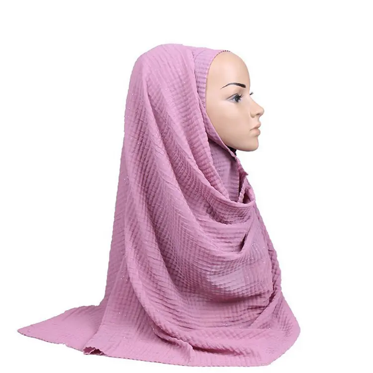 Hijab en mousseline de soie plissée, foulard de tête, à paillettes brillantes, nouvelle mode,