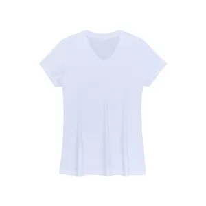 T-shirts en polyester pour femmes, vêtements imprimés par sublimation, col en v, vente en gros,