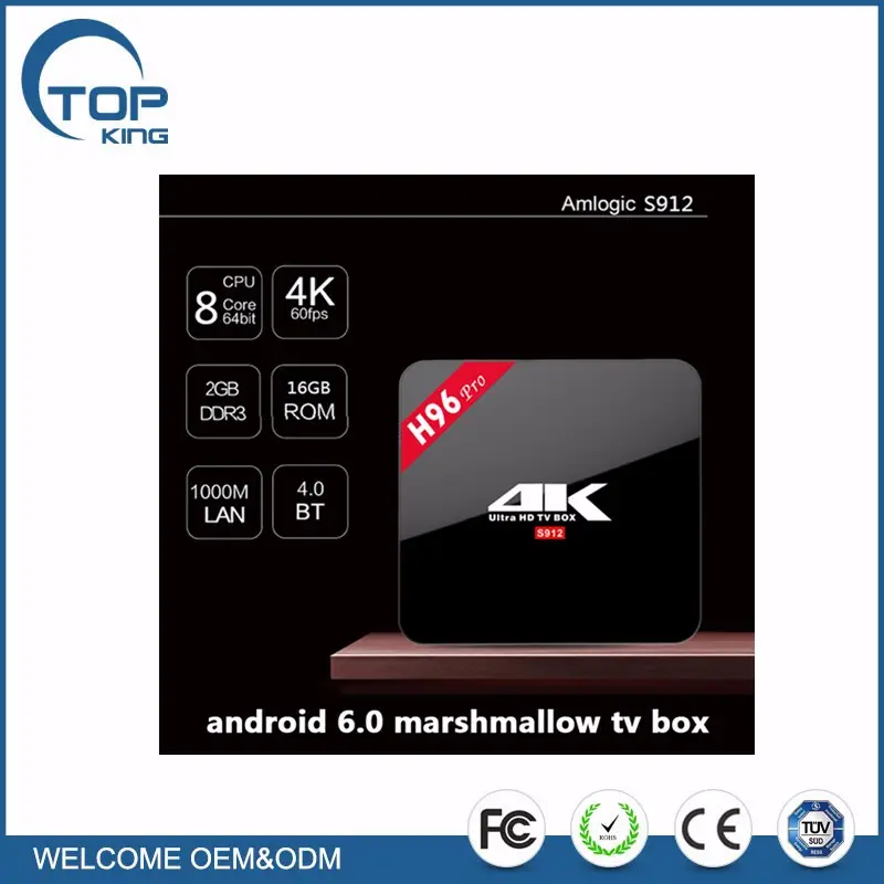 2 GB + 16 GB H96 Pro Android TV BOX Amlogic S912 Octa Core Android 7.1 Malvavisco 4 K H.265 2.4G/5G Dual WiFi Bluetooth4.1 1000