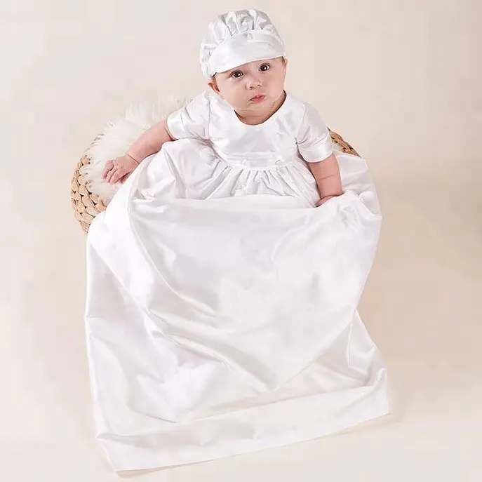 Yüksek Kaliteli Beyaz Vaftiz Vaftiz elbise küçük boy erkek bebek vaftiz uzun elbise