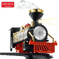 Zhorya-tren eléctrico de juguete de plástico con ranura para vía férrea, funciona con batería, con humo