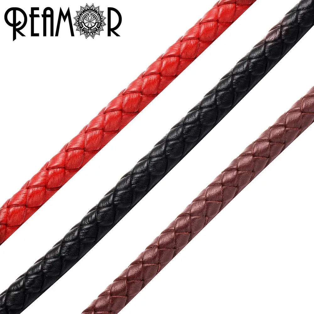 REAMOR — corde en cuir véritable tressé, 5mm 6mm, rouge noir marron, cordon pour Bracelet, bijoux artisanat, résultats de bricolage, vente en gros