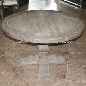 Античный круглый обеденный стол из тика во Французском деревенском стиле