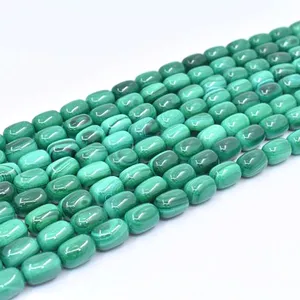 Hight Quality Natural Smooth Charm Gemstone Malachite Drum Barrel Shape Beads For Jewelry Making