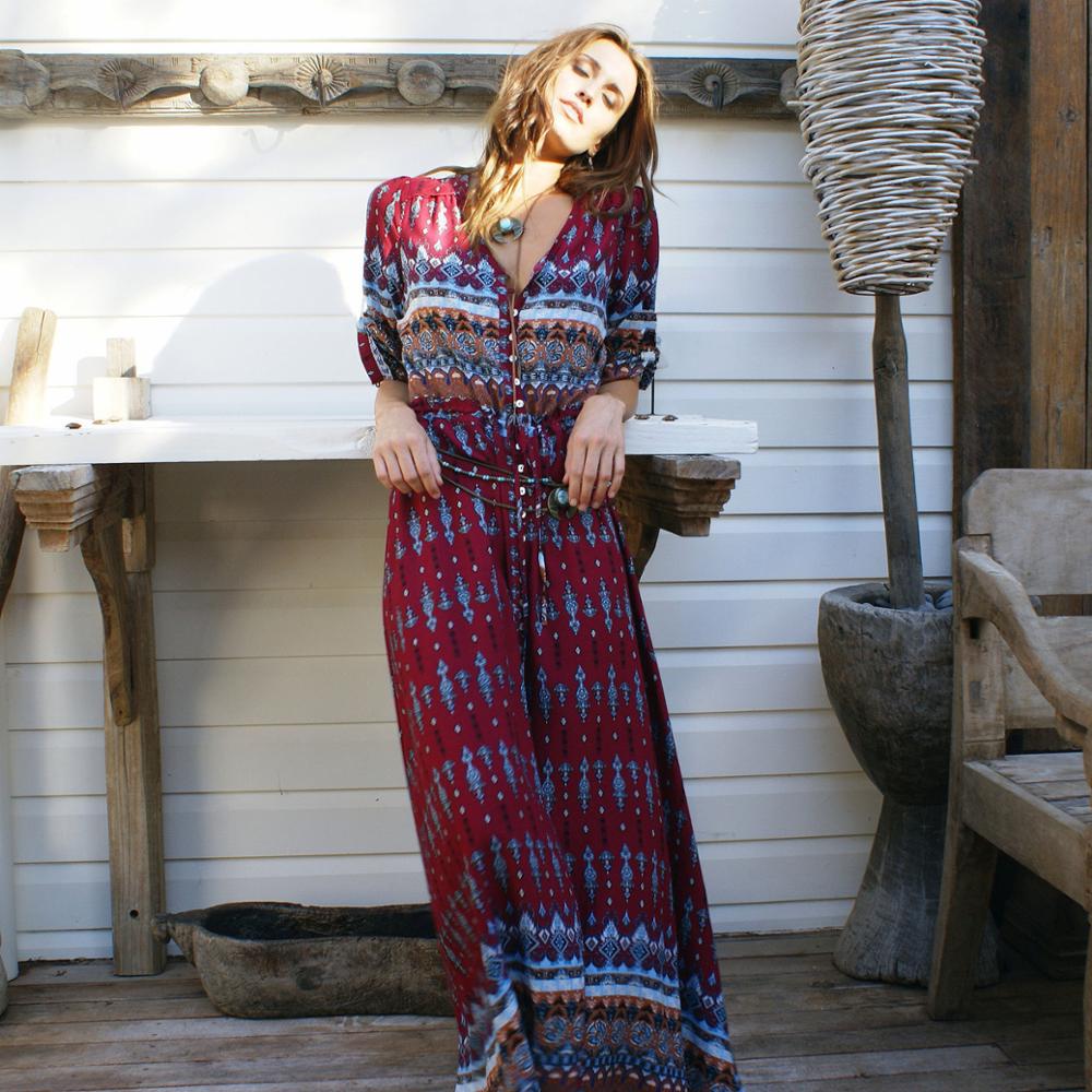 Shop Women's Summer Button up Long Floral Print Maxi Dress Shop Women's Summer Button up Long Floral Print Maxi Dress