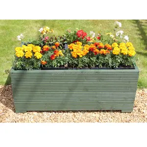 1 METRE LARGE WOODEN GARDEN PLANTER TROUGH PAINTED IN CUPRINOL GREEN DECKING