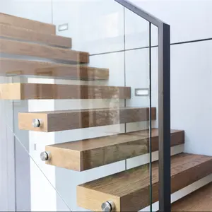 Home prefab wood alternating tread stair floating stairs attached to wall
