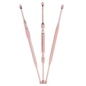 3 قطع من أدوات تنظيف الأذن بلون ذهبي وردي، 18 سم من الفولاذ المقاوم للصدأ لإزالة شمع الأذن مع قوابس صينية، عينة مجانية مع تغليف مخصص - Product Image 1