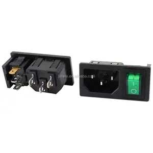 Green Lamp Panel Mount Rocker Switch IEC320 C14 Power Socket AC 10A 250V