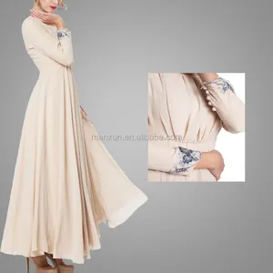 Vestido muscular abaya chiffon manga longa, vestido feminino solto roupas islâmicas