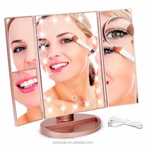 Hot Selling Led Make-Up Spiegel 2x 3x Professionele Verlichte Cosmetische Drievoudige Spiegel Met Ledverlichting