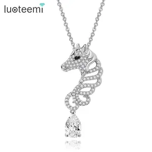 Ожерелье LUOTEEMI с морской лошадкой, женское античное милое украшение в виде животного с кубическим знаком, длинная цепочка с подвеской, ожерелье с лошадью
