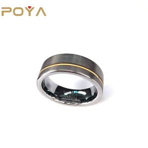 POYA Dei Monili di 8 millimetri <span class=keywords><strong>Flat</strong></span> <span class=keywords><strong>Top</strong></span> In Acciaio Al Tungsteno Anello con Oro Corda di Chitarra - Product Image 5