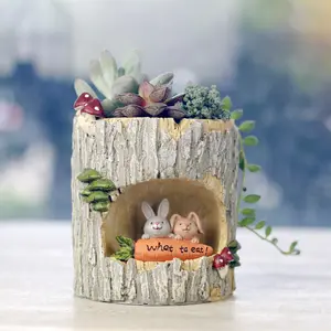 루고 인기 디자인 중공 동물 가족 이야기 스타일 화분 즙이 많은 작은 크기 가정 및 정원 장식 냄비 드레인 구멍