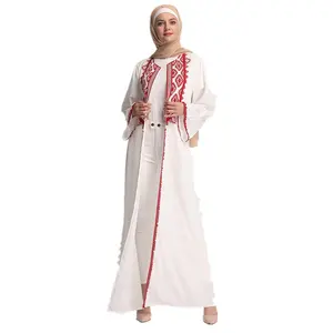 Robe abaya blanche pour femmes islamiques, tenue brodée, 2019