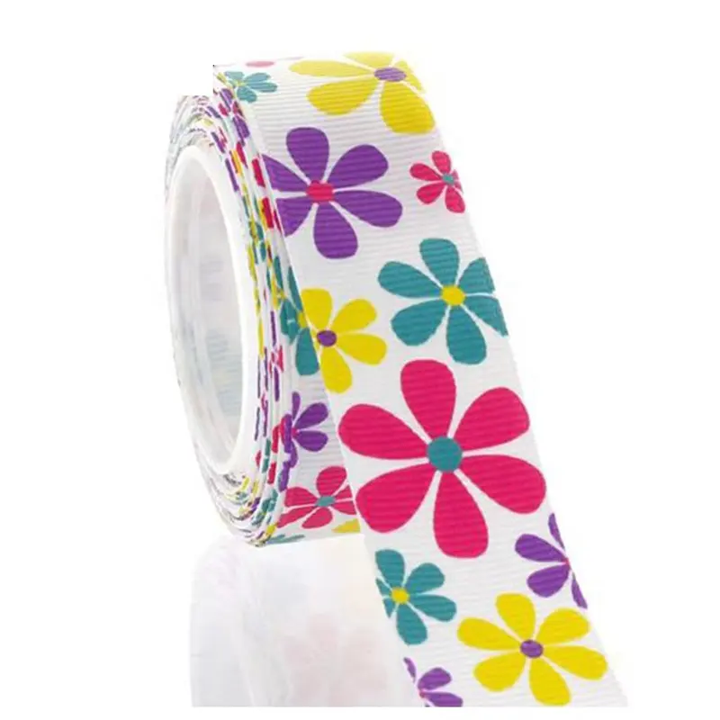 Custom flower pattern printed grosgrain ribbon