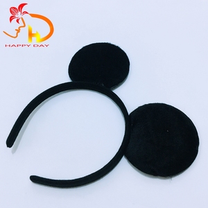 Solid Black Plastic Mouse Ears Plush <strong>Headband</strong> for Birthday <strong>Halloween</strong> Christmas Party-Unisex Daily Use HAPPY DAY - Product Image 3