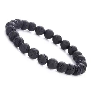 New Wholesale Diy 8 mm Simple Solid Natural Rock Bead Diffuser Lava Stone Bracelet For Men And Women
