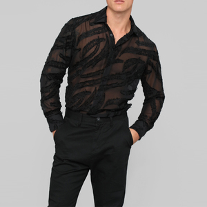 Abbigliamento da uomo personalizzato Sexy in <span class=keywords><strong>pizzo</strong></span> trasparente camicie occidentali da uomo a <span class=keywords><strong>manica</strong></span> <span class=keywords><strong>lunga</strong></span> camicia personalizzata in poliestere camicia Casual da uomo - Product Image 6