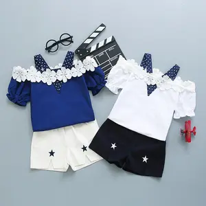 ハオベイビーピュアコットン子供と女の子のための薄い刺Embroideredサマースーツ新しい韓国のカフクキッドファッション女の子服セット