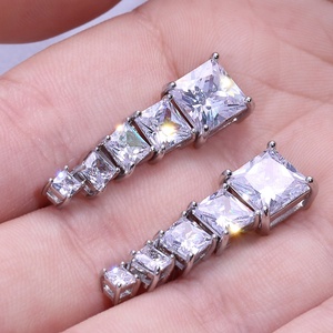 Caoshi <strong>Pretty</strong> Silver Plated Wedding <strong>Earrings</strong> Jewelry Princess Cut Cubic Zirconia Wedding <strong>Earrings</strong> for Brides - Product Image 1