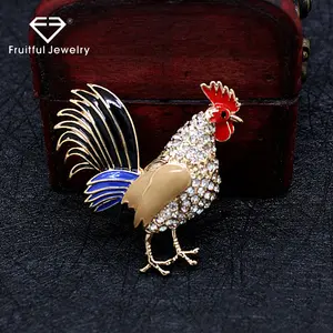 रंगीन जाकेट ब्रोच Suppliers-Lucky Zodiac Animal Rooster Brooch mens and women blazer brooch Colorful Oil Drip Animal Rhinestone Cock Jewelry Pins