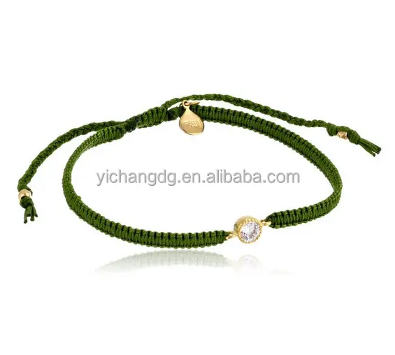 Pulseira de cordão de seda verde cristal transparente, braceletes de amizade para venda