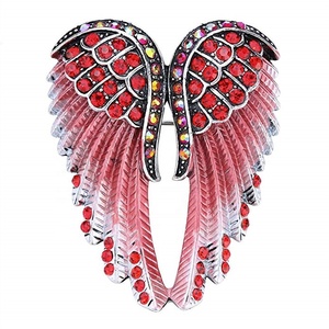 Personalizado moda Metal aleación diamante diamantes <span class=keywords><strong>de</strong></span> imitación cristal pluma guardián Ángel ala solapa Pin broches joyería - Product Image 1