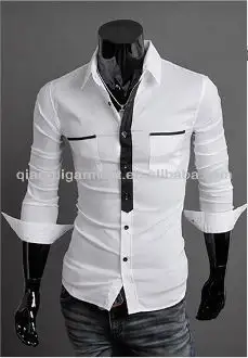 Camisa falsa preta com bolso duplo, camisa masculina elegante slim fit com bolso duplo