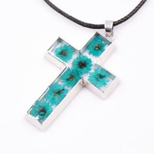 도매 여성용 레진 진짜 꽃 십자가 펜던트 새로운 스타일 십자가 건조 꽃 목걸이 - Product Image 6