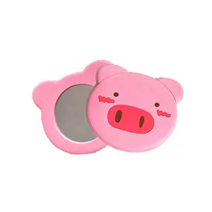 Promotional Pig Cartoon Design Single Side Silicone Pocket Mirror For Children