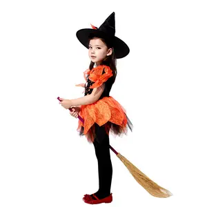 Kostum Cosplay Halloween Gadis, Kostum Jaring Benang Penyihir dengan Topi