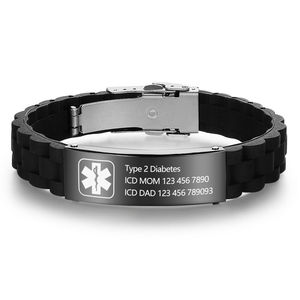 Engraving Medical Alert <strong>Women</strong> Men Kids Bracelet Black Personalized <strong>Wristband</strong> - Product Image 1