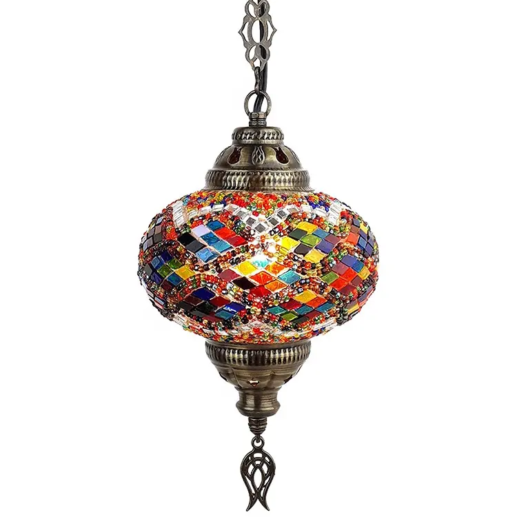 Lámpara de luz colgante de techo de mosaico hecho a mano marroquí turco cableada de