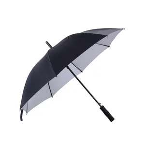 Payung dengan cetakan logo dibuat sesuai pesanan UV lapisan perak auto buka tulang ganda Promosi kuat tahan angin payung lurus
