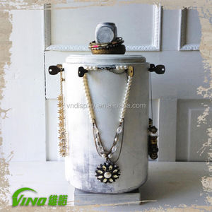 Antique Custom Handmade Rotating Wooden Display Rack,Vintage Tabletop Necklace Holder,Distressed White Paint Jewelry Display - Product Image 1