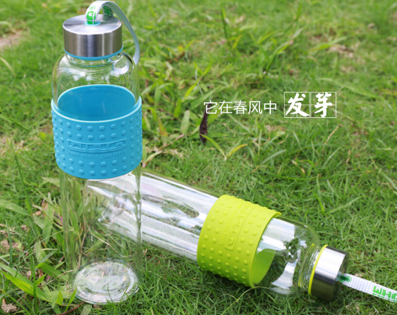 Portable Office Sport Glass Beverage Bottle Glass Water Bottle With Colorful Nylon Sleeve 550ml